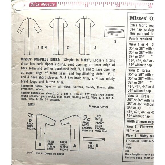 Simplicity Sewing Pattern 4590 Dress Sheath Shift Misses Size 18 PARTIAL CUT - Picture 2 of 3